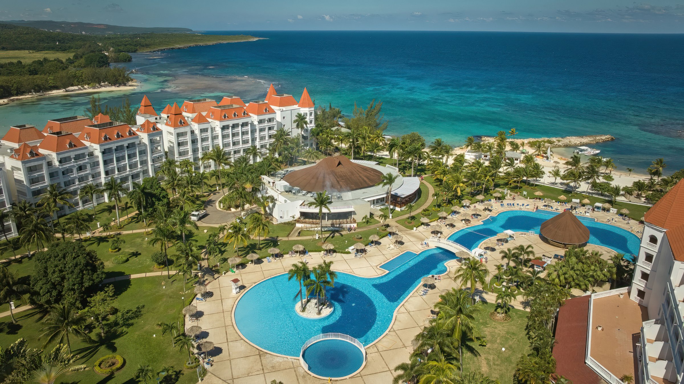 Aerial view of the pool island and coastline