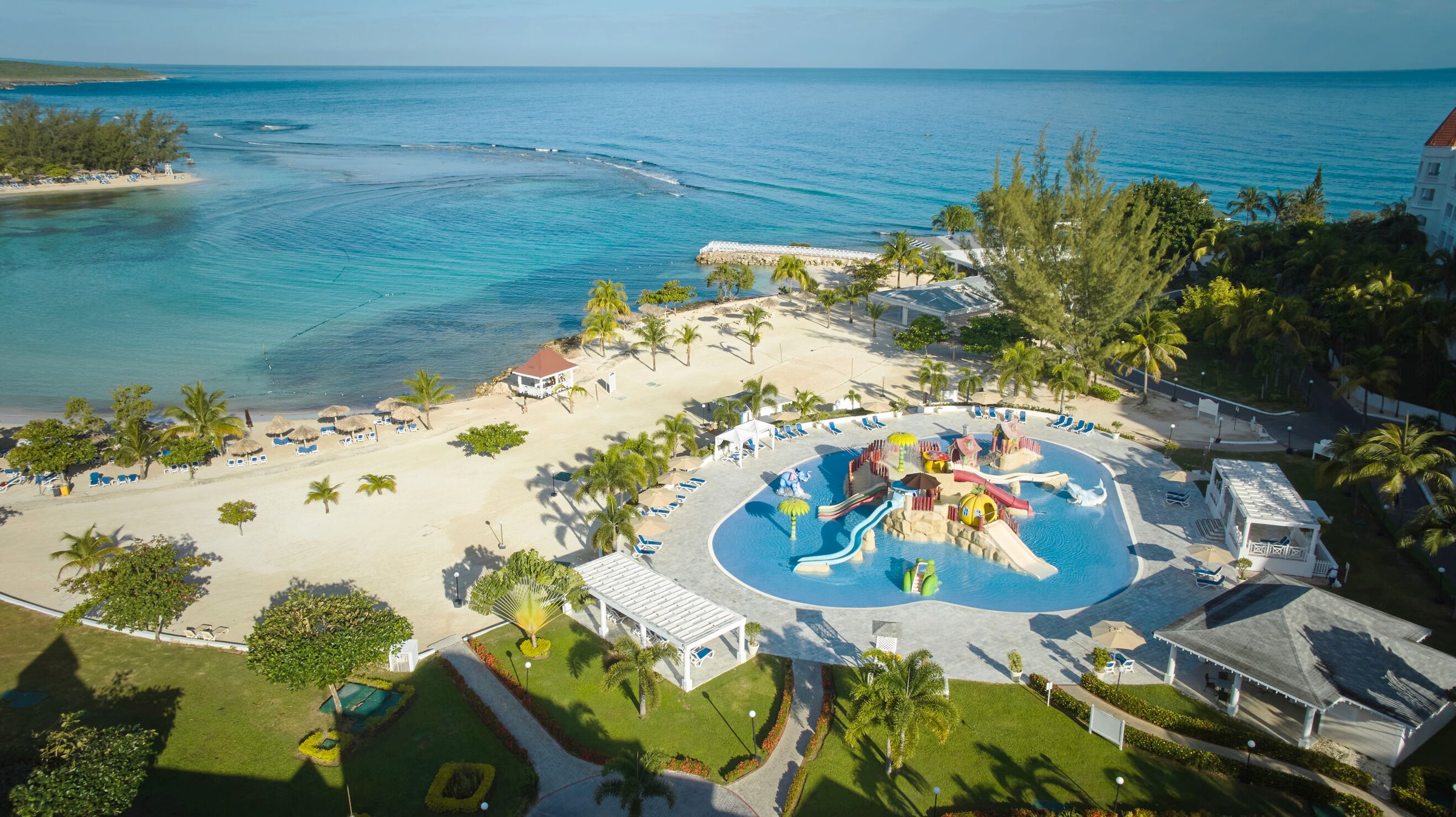 Aerial view of the children's water park beside the beach
