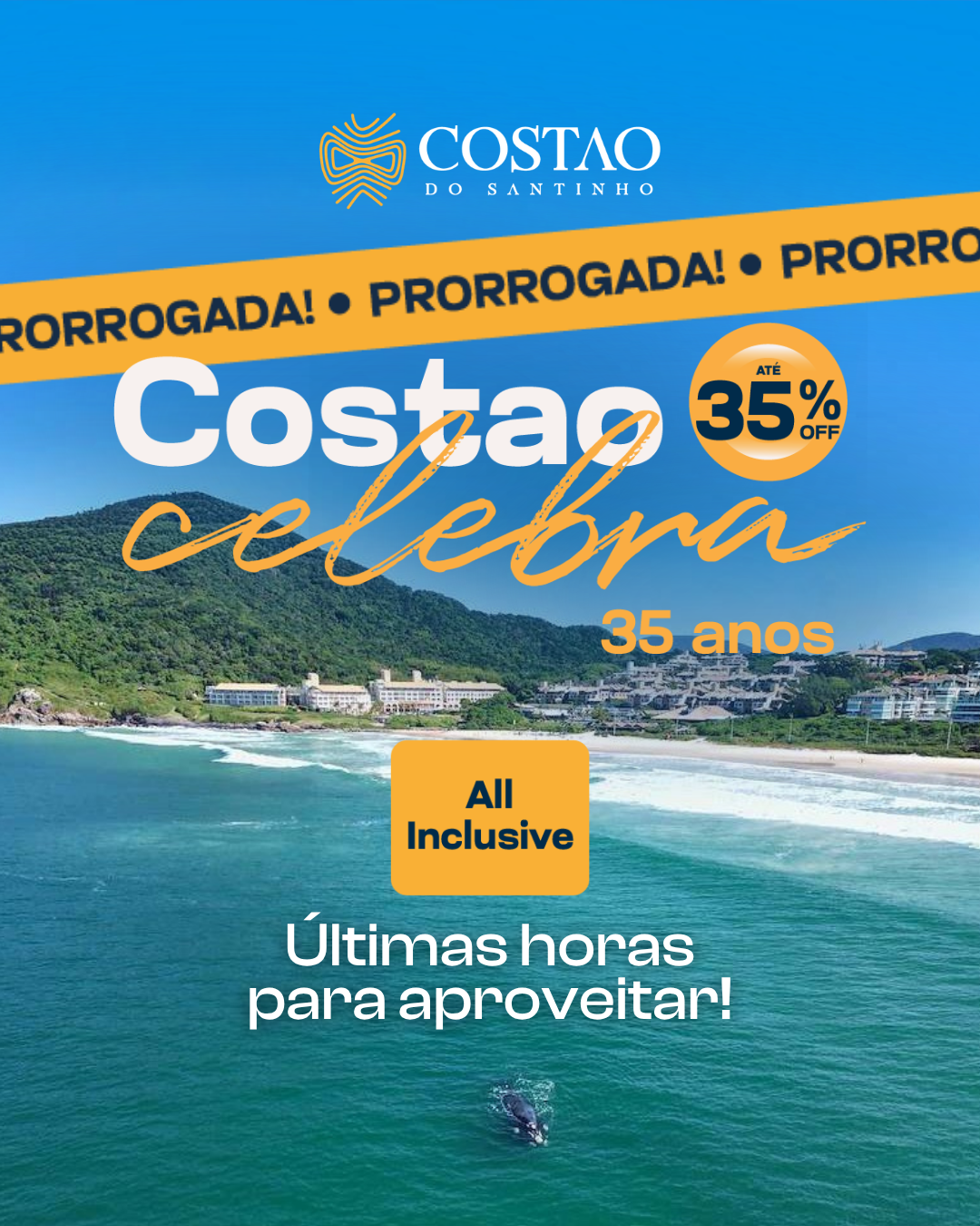 Costao do Santinho resort nestled against forested mountains along a sandy beach with turquoise water.